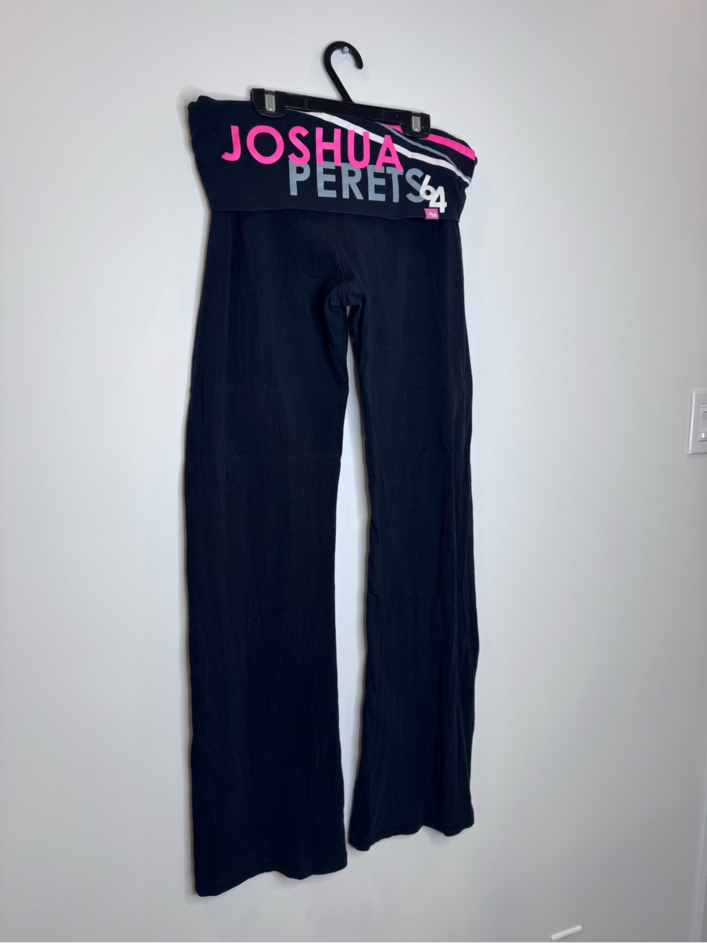 Joshua Perets Y2K Black fold yoga wide legs Leggings graphic Waistband sz XL